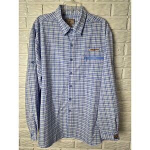 Hook & Tackle Shirt Men's Tech Fishing Gear Blue Size XL Button up long sleeve